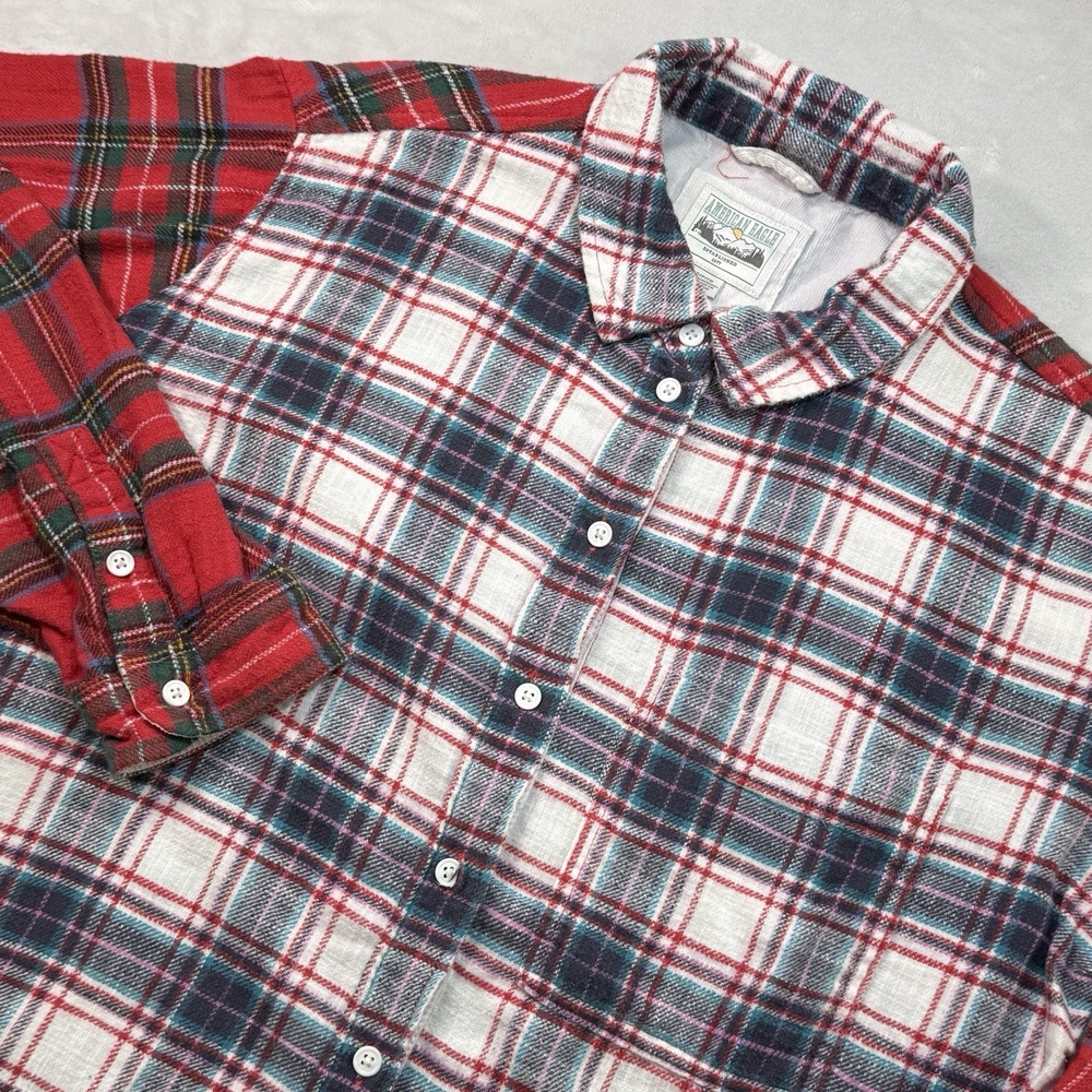 American Eagle Outfitters Womens S Plaid Flannel Shirt Red Green Holiday AEO